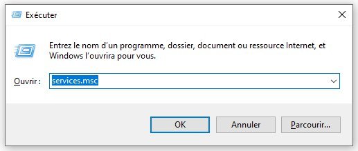Exécuter et tapez services.msc