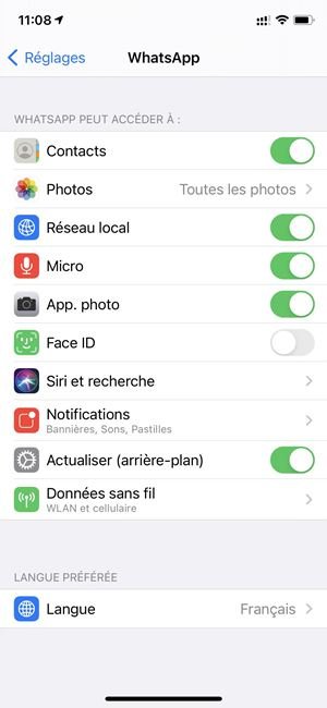 Réglages WhatsApp